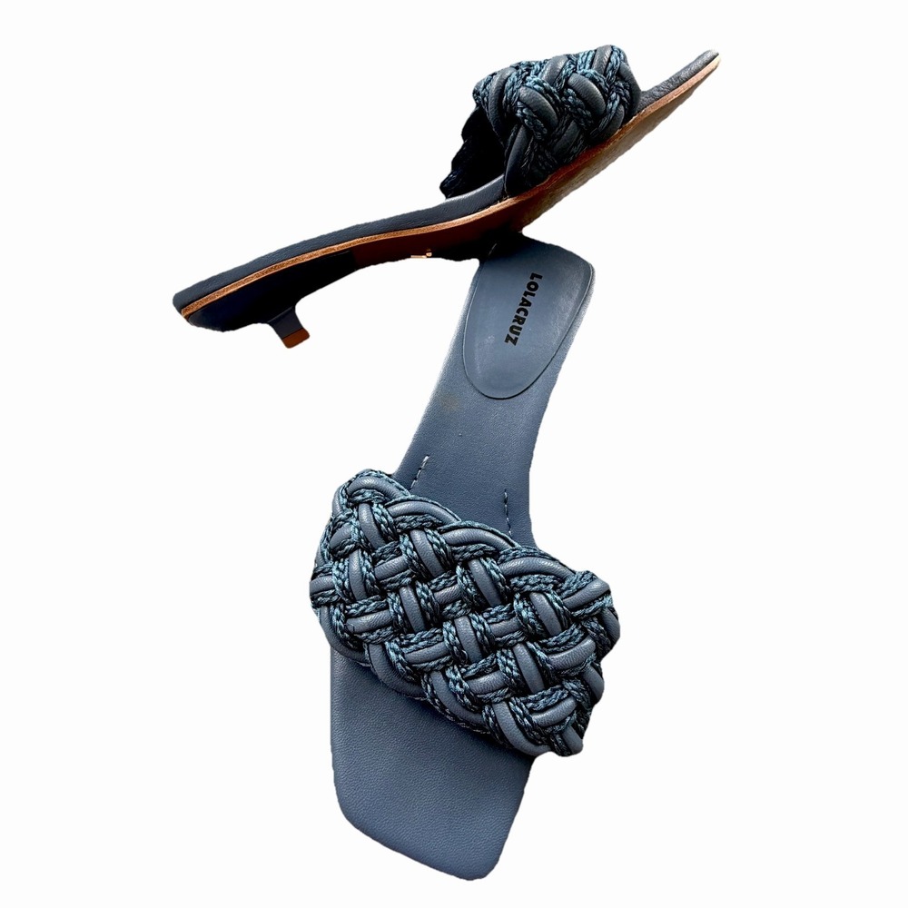 Lola Cruz Blue Braided Slide Sandals Square Toe EU 39 US 8.5 Chic‎